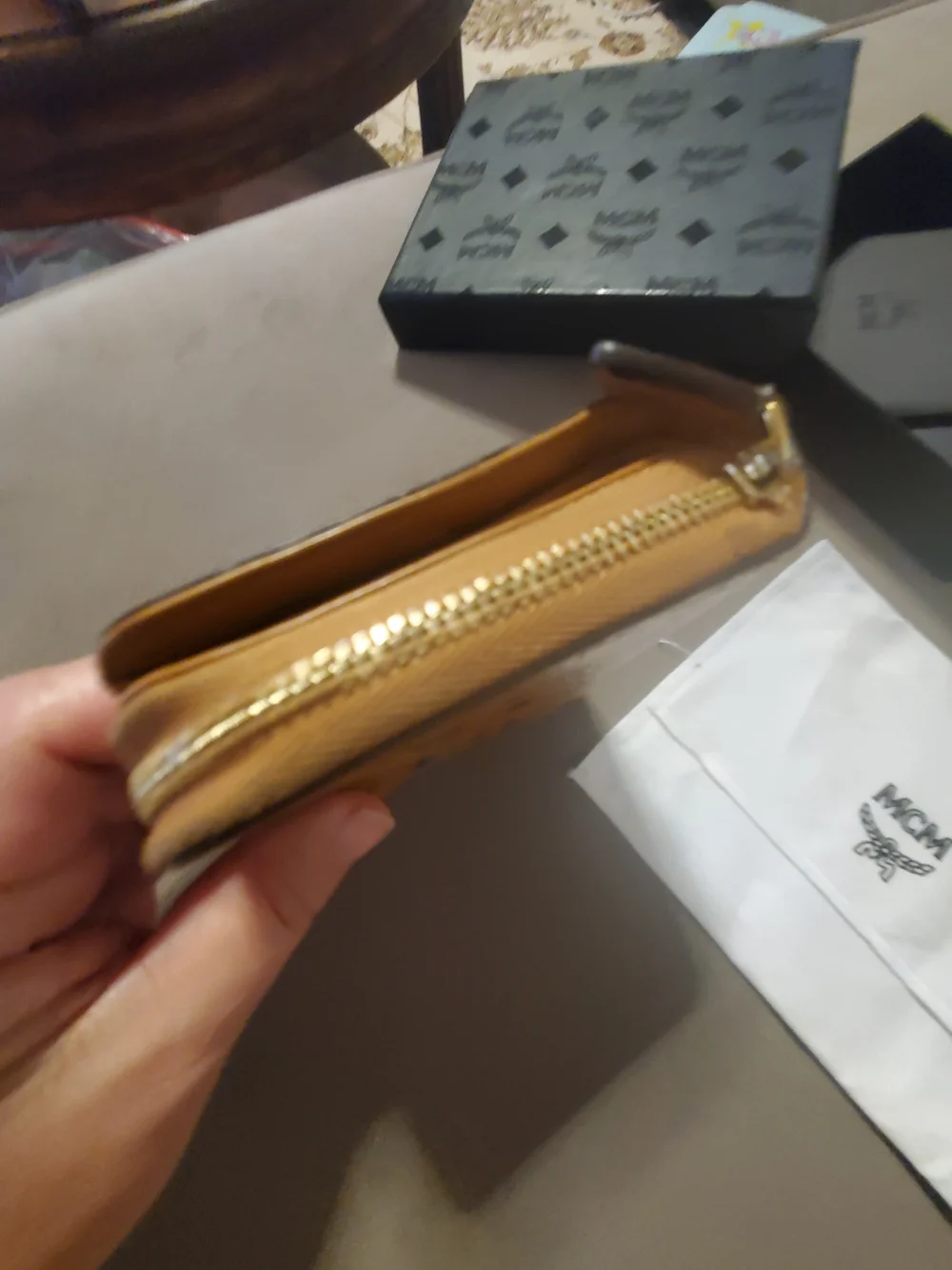 MCM Cognac Visetos Zip Wallet Womens Bifold